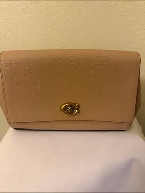 Coach Turn-Lock Clutch in Tan